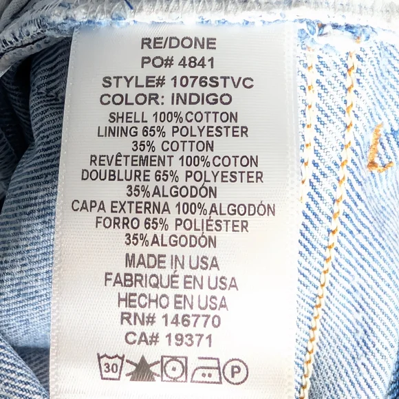 Re/Done Levi's High Rise Stove Pipe Jeans Denim Indigo Cotton Raw Hem - Picture 11 of 12